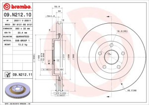 Tarcza hamulcowa BREMBO 09.N212.11 5290733AA