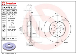 Tarcza hamulcowa BREMBO 09.6753.21 45251S84A01