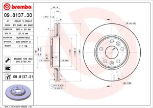 Tarcza hamulcowa BREMBO 09.8137.31 7701208848