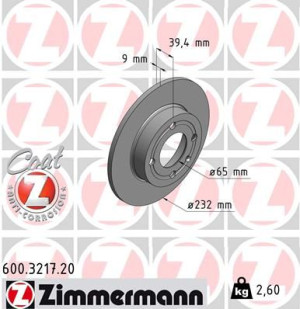 Tarcza hamulcowa ZIMMERMANN 600.3217.20 6N0615601A