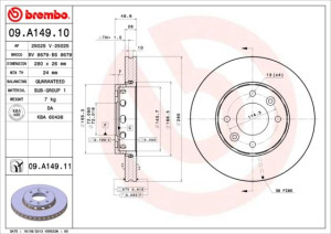 Tarcza hamulcowa BREMBO 09A14911 0K2FA33251