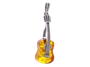 Srebrna Gitara Srebrny Wisiorek Zawieszka Bursztyn