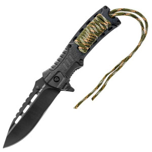 Nóż składany Mil-Tec Paracord Camo z krzesiwem i gwizdkiem