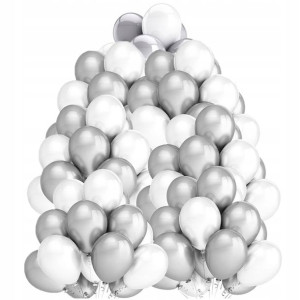 Balony Białe Srebro Pierwsza Komunia Święta 100szt