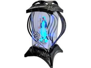 Znicz Lampion Muszla Cr Krzyż Czarny Marmur +figurka Led