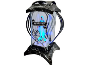 Znicz Lampion Muszla Cr Pamiętamy Czarny Marmur +figurka Led