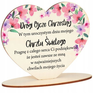 Drewniana Statuetka Serce Podziękowania Chrzest Y2
