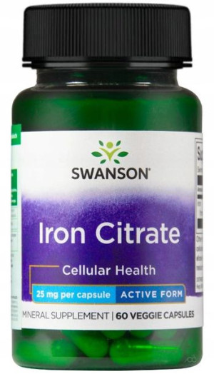 Swanson Cytrynian Żelaza 25mg 60 kapsułek Anemia