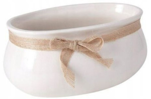 Osłonka ceramiczna kremowa z wstążką 23x14 cm