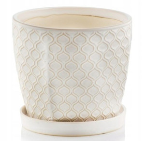Doniczka ceramiczna kremowa z podstawką 12 cm
