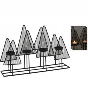 Świecznik metalowy na tealight choinki czarny 38 cm