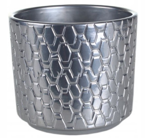 Osłonka ceramiczna na doniczkę srebrna 14 cm