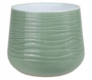 Osłonka ceramiczna na doniczkę zielona 15 x 11,5 cm