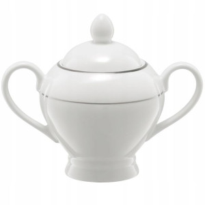 Cukiernica Z Przykrywką Porcelanowa Biała Srebrna
