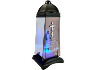 Znicz Lampion Kpl2 Krzyż Srebro+figurka Led