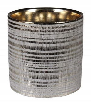 Osłonka na doniczkę ceramiczna szaro-złota 13,5 cm