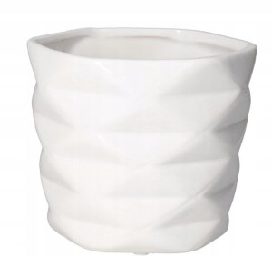Osłonka na doniczkę ceramiczna geometryczna biała 15 cm