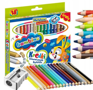 Kredki szkolne drewniane grube + temperówka 18 szt