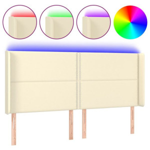 Zagłówek do łóżka z LED kremowy 203x16x118/128cm sztuczna skóra
