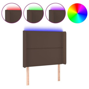 Zagłówek do łóżka z LED brązowy 103x16x118/128cm sztuczna skóra