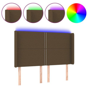 Zagłówek do łóżka z LED ciemnobrązowy 147x16x118/128 cm tkanina