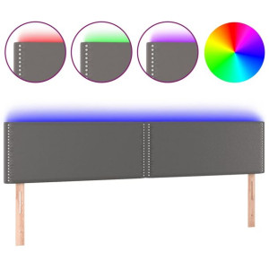 Zagłówek do łóżka z LED, szary, 160x5x78/88 cm, sztuczna skóra