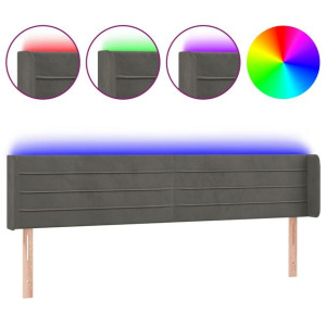 Zagłówek do łóżka z LED, ciemnoszary, 203x16x78/88 cm, aksamit