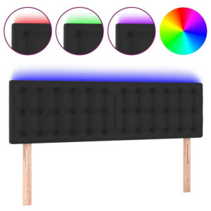 Zagłówek do łóżka z LED, czarny, 144x5x78/88 cm, sztuczna skóra
