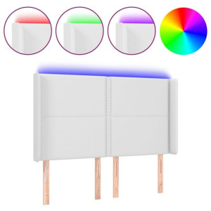Zagłówek do łóżka z LED, biały, 147x16x118/128cm sztuczna skóra