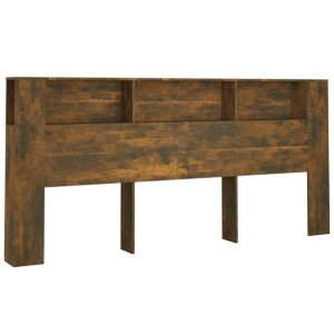 Wezgłowie łóżka z półkami, przydymiony dąb, 220x18,5x104,5 cm