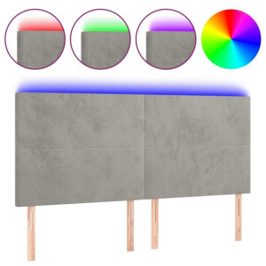 Zagłówek do łóżka z LED, jasnoszary, 200x5x118/128 cm, aksamit