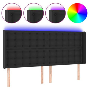 Zagłówek do łóżka z LED, czarny 163x16x118/128cm sztuczna skóra