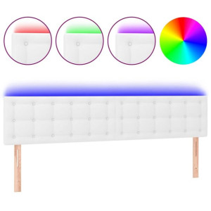 Zagłówek do łóżka z LED, biały, 200x5x78/88 cm, sztuczna skóra
