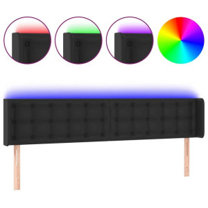Zagłówek do łóżka z LED, czarny, 203x16x78/88cm, sztuczna skóra