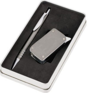 Zestaw prezentowy długopis i zapalniczka w etui aluminium + grawer