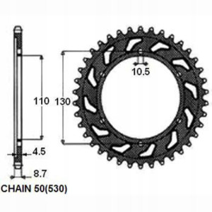 Zębatka tylna stal KAWASAKI GPX, GPZ; MZ/MUZ 1000;