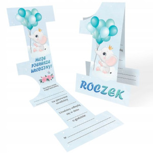 Zaproszenie Na Urodziny Roczek Jedynka Niebiesk Y2