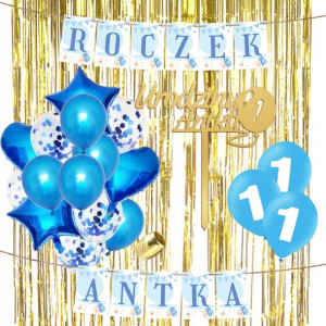 Zestaw Roczek Balony 1 Topper Girlanda Niebieski