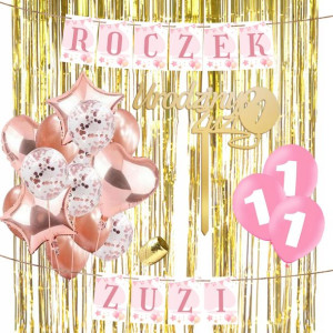 Zestaw Roczek Balony 1 Topper Girlanda Różowy