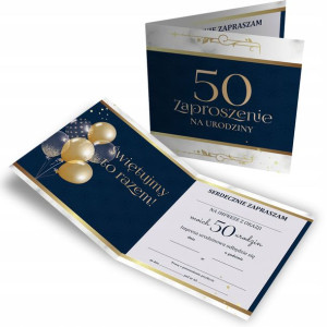 Zaproszenie Na Urodziny 50 Niebiesko Złote Z2