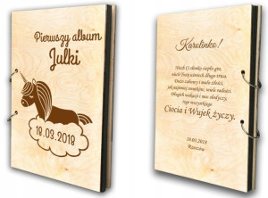 Drewniany Album Chrzest Roczek Urodziny Prezent