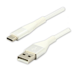 Logo USB kabel (2.0), USB A M - 1m, 480 Mb/s, 5V/3A, biały, box, oplot