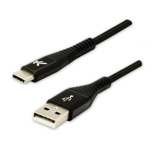 Logo USB kabel (2.0), USB A M - 2m, 480 Mb/s, 5V/3A, czarny, box, oplot