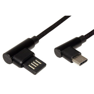 USB kabel (2.0), USB A M - 3m, okrągły, czarny, plastic bag, konektor 90°
