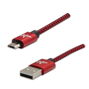 Logo USB kabel (2.0), USB A M - 1m, 480 Mb/s, 5V/2A, czerwony, box, oplot