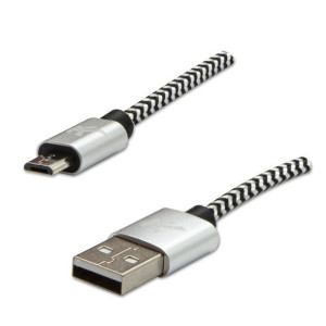 Logo USB kabel (2.0), USB A M - 2m, 480 Mb/s, 5V/1A, srebrny, box, oplot