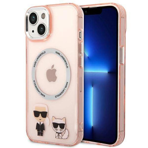 Etui Iphone 14 Hardcase Karl & Choupette Aluminium Magsafe Różowe