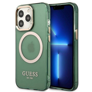 Etui Iphone 13 Pro Guess Hard Case Gold Outline Translucent Magsafe