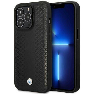 Oryginalne Etui Iphone 14 Pro Bmw Leather Diamond Pattern Magsafe Czarne