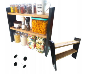 Półka Premium Regał Kuchenny Blat Przyprawy 45 Cm Czarny Mat - Dąb Artisan